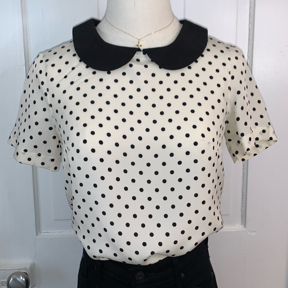 Merona Cream and Black Polka Dot Blouse